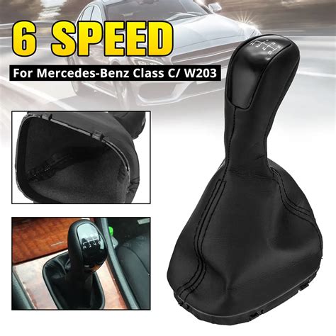 6 Speed Car Black Gear Shift Knob Leather Cover Case For Mercedes Benz