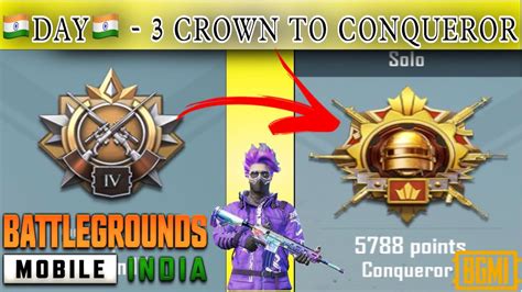 🇮🇳day🇮🇳 3 Crown To Conqueror Solo Game Play Bgmi 🔥solo Rank Push Tips