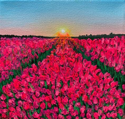 Tulip Fields Small Painting Ready To Hang 2019 Acrylic Painting