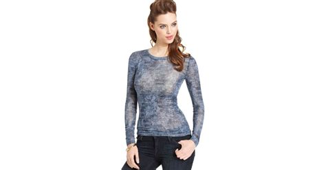 Bcbgmaxazria Long Sleeve Crewneck T Shirt In Blue Lyst