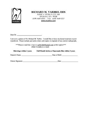 Fillable Online Transfer Of Information Form Richard M Yarbro Dds