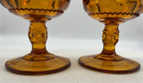 Vintage Indiana Glass Kings Crown Thumbprint Amber Goblets Set Etsy