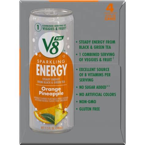 V8 SPARKLING +ENERGY Orange Pineapple Energy Drink Multipack Cans, 4 ...