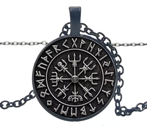 Collar Cadena Dije Brújula Vegvisir Vikingo Runa Acero Negro MercadoLibre