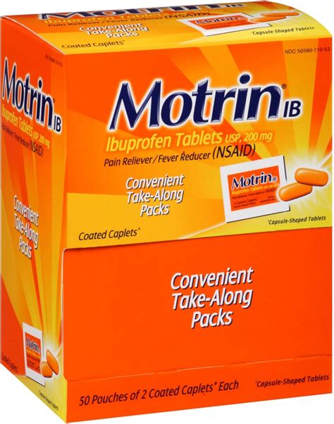 Motrin Ibuprofeno Alivio Del Dolor Reductor De La Fiebre Tabletas 2 Por Paquete 50