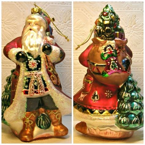 Fitz And Floyd Santa Glass Ornament Retired Glass Ornament 8 Inches Tall Collectibles Holiday