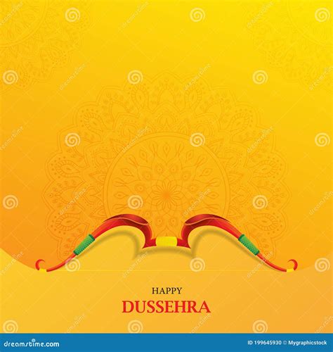 Happy Dussehra Indian Festival Card With Bow On Orange Background With