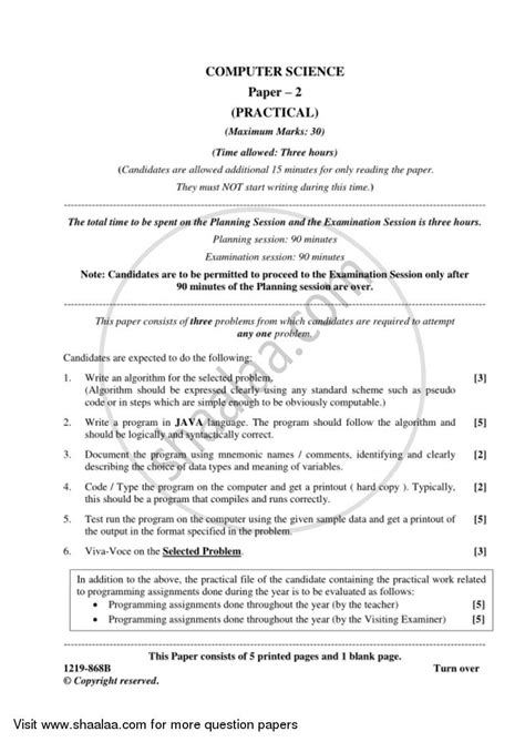 Computer Science Practical 2018 2019 Science Isc Class 12 Set 1 Question Paper With Pdf