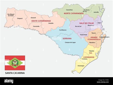 Santa Catarina Mapa Administrativo Y Pol Tico Con La Bandera Imagen