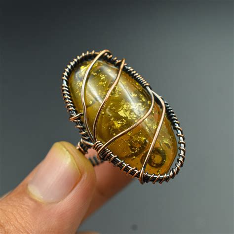 Baltic Amber Ring Copper Wire Wrapped Cocktail Ring Copper Ring Baltic