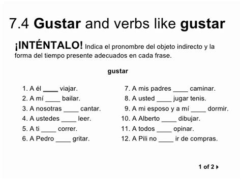 50 Verbs Like Gustar Worksheet Chessmuseum Template Library