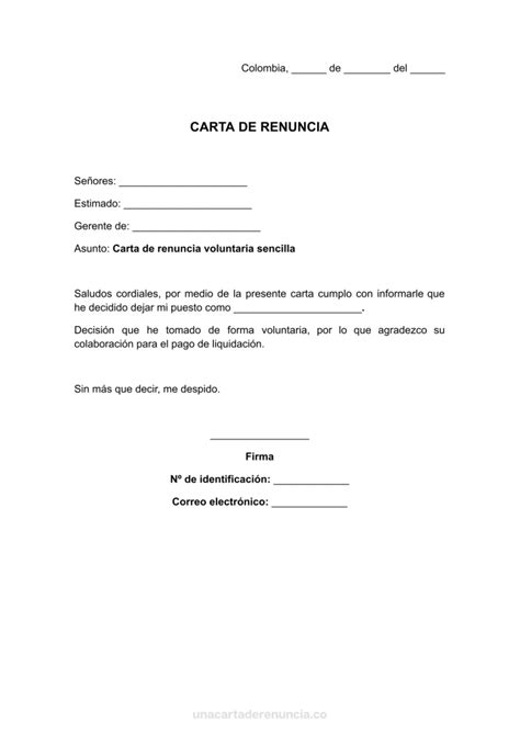 Carta De Renuncia Voluntaria Sencilla Ejemplos ️