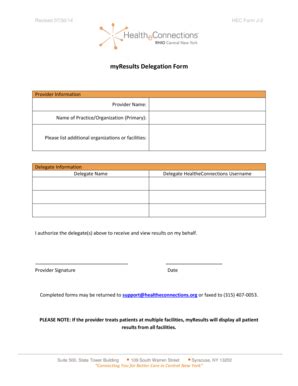 Fillable Online J Myresults Delegation Form Healtheconnections