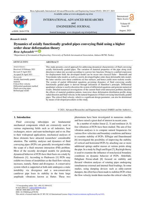 PDF Dynamics Of Axially Functionally Graded Pipes Conveying Fluid