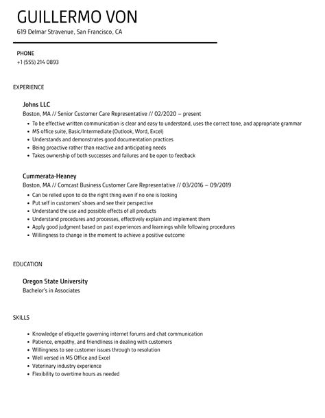 Customer Care Representative Resume Samples | Velvet Jobs