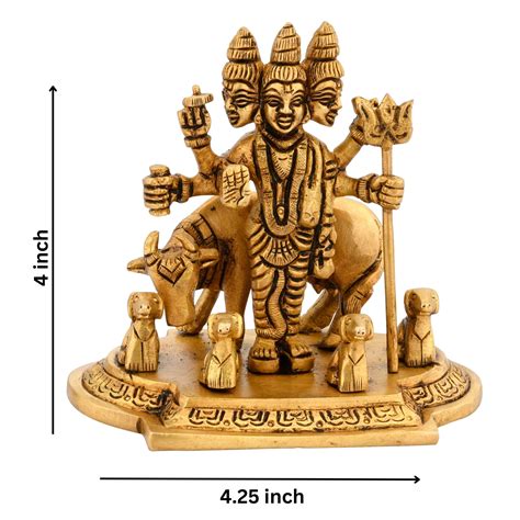 Shreeyaash Brass Dattatreya Tridev God Datta Idol With Auspicious Cow