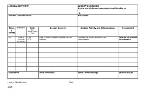 T Level Lesson Plan Template Teaching Resources