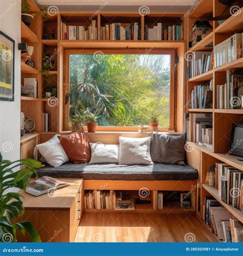 A Mini Library in the Living Room of a Tiny House. Stock Illustration