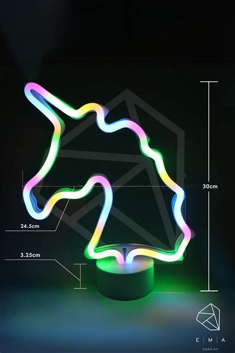 Ema Dükkan Unicorn Neon Led Işıklı Usbli Gece Lambası Pilli Neon Led