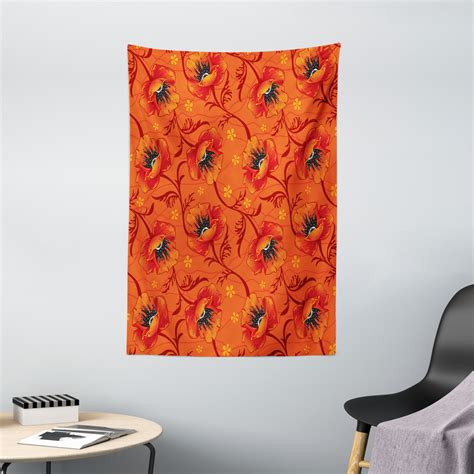 Orange Tapestry Poppy Flower Series Blossoms Romance Bohemian Artistic