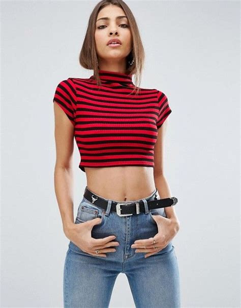 Asos Crop Top In 90s Stripe Rib Asos Crop Top Outfits Crop Tops