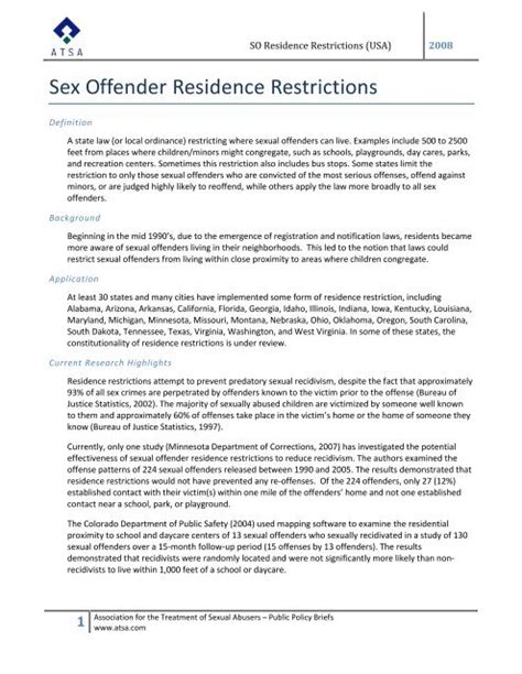 Residency Restrictions Center For Sex Offender Management