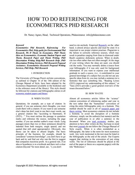 How To Do Referencing For Econometrics Phd Research Phdassistance By Phd Assistance Issuu