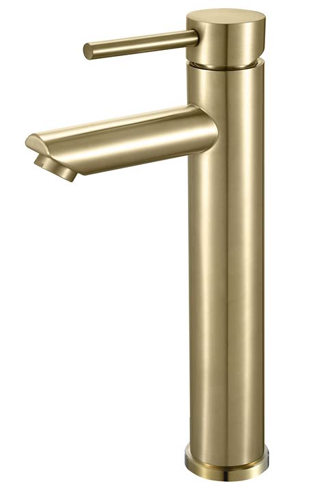 Buy Modern Brushed Gold Bathroom Sink Faucet Single Handle Tall Design Stainless Steel Vessel