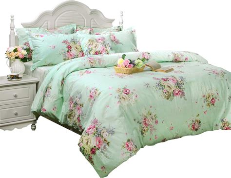 Fadfay Green Floral Duvet Cover Sets Vintage Flower Printed Bedding Ultra Soft 100