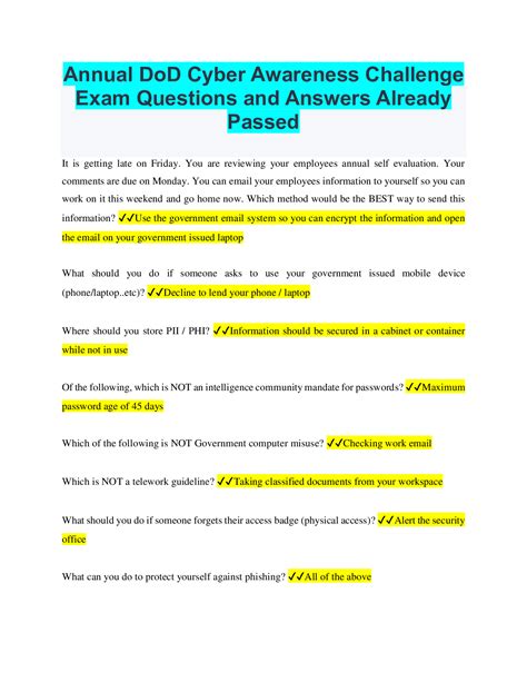 Cyber Awareness Answers Quizlet Exam Marys Maribeth