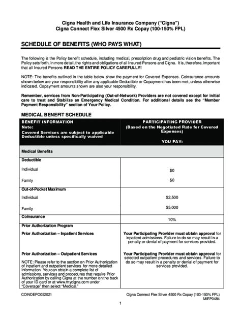 Fillable Online Cigna Connect Flex Silver Rx Copay Fpl