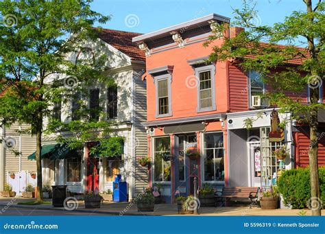 Main Street shops stock image. Image of storefronts, fashioned - 5596319