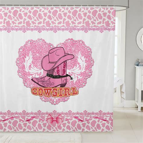 Yst Pink Cow Girl Shower Curtain Western Decor Fabric Shower Curtain