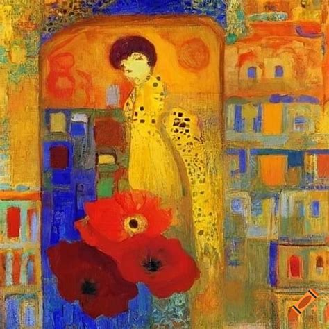 Abstract Squares In Blue With Elements Of Victor Nizovtsev And Klimt