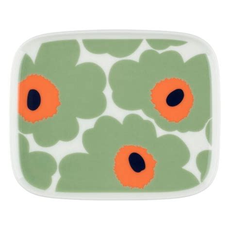 Marimekko Oiva Unikko Plate X Cm White Sage Orange Dark