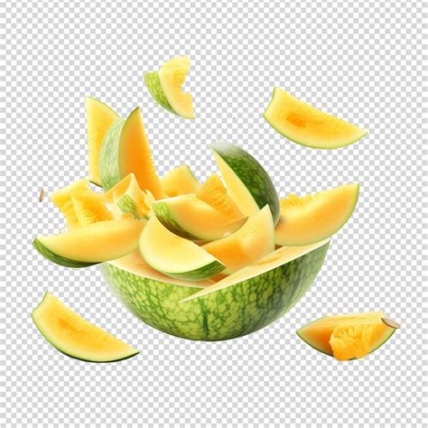 Melón volador aislado en un fondo transparente png Archivo PSD Premium