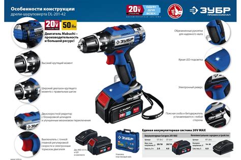 Дрель-шуруповерт ЗУБР Профессионал 20В, 2 АКБ 4Ач, в кейсе DL-201-42 ...