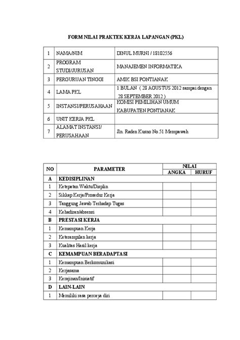 Contoh Penilaian Pkl Smk Contoh Sertifikat Praktek Kerja Industri Prakerin Smk Filetype Docx