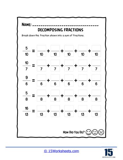 Decomposing Fractions Worksheets 15 Worksheets