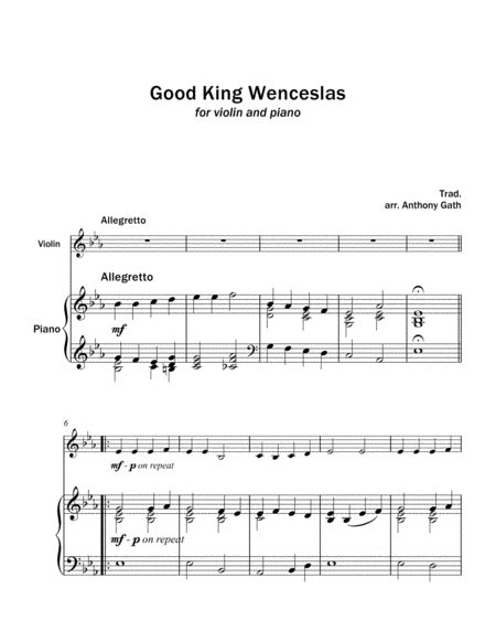 Good King Wenceslas Violin And Piano Arr Anthony Gath By