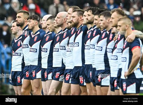 The England Team Line Up Ahead Of The Rugby League International Match