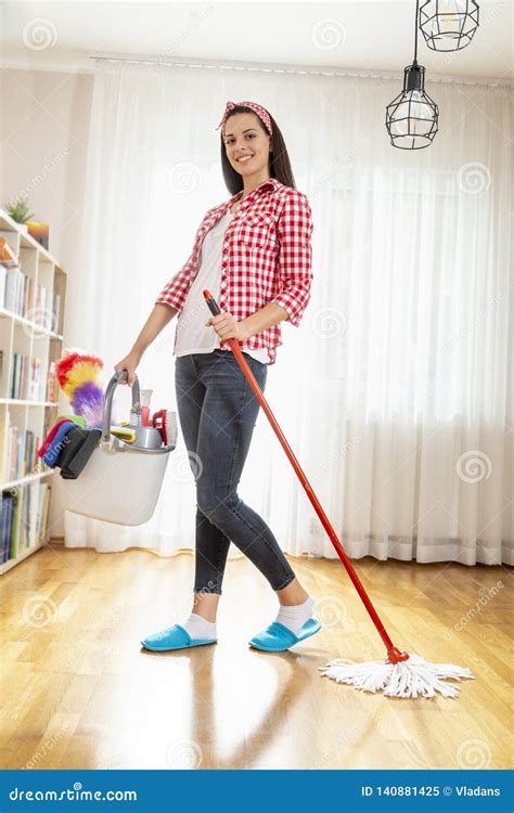 Housewife Doing Home Chores Stock Image Image Of Mopping Housewife