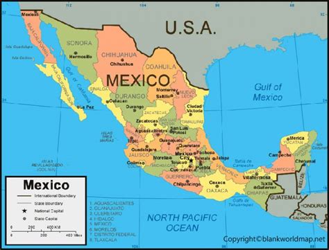 Labeled Map Of Mexico With States Cities And Capital