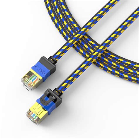 Aucas Cat7 Ethernet Cable 15 Ft High Speed 10gigabit 600mhz Braided Shielded Flat