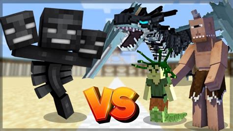 Minecraft Wither Boss Vs Ice And Fire Batalha De Mobs Youtube