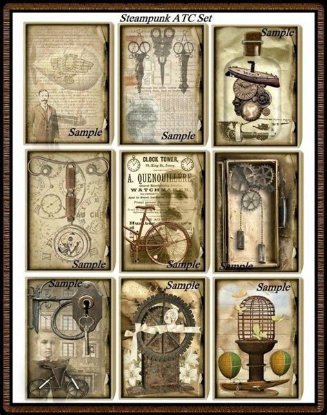 Altered Junque Art Steampunk Atc Set Digital Collages Instant