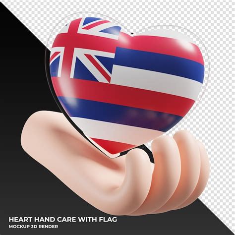 Premium PSD Hawaii Flag With Heart Hand Care Realistic 3d Textured