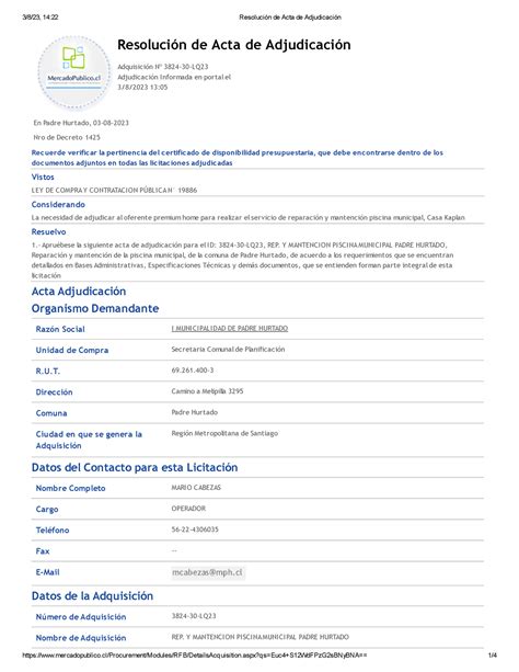 Ficha Licitación cddcdcd Resolución de Acta de Adjudicación