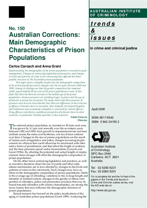 (PDF) Australian Corrections: Main Demographic Characteristics of ...