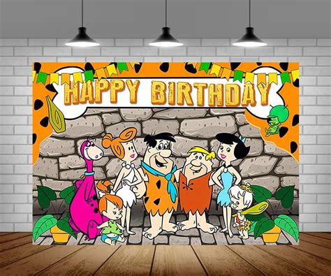 Amazon RURU Pebbles And Bam Bam Birthday Decorations 7x5 Vinyl